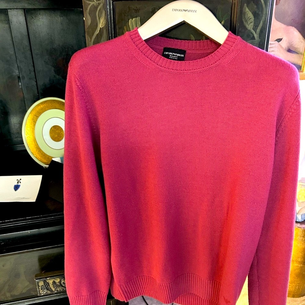 EMPORIO ARMANI SALMON SWEATER. MEN’S CREW NECK.  LINEN.  WOOL.  COTTON.